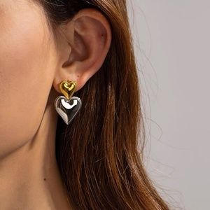 Bicolor Double Heart Earrings*Lightweight Earrings*Waterproof*Sweatproof*